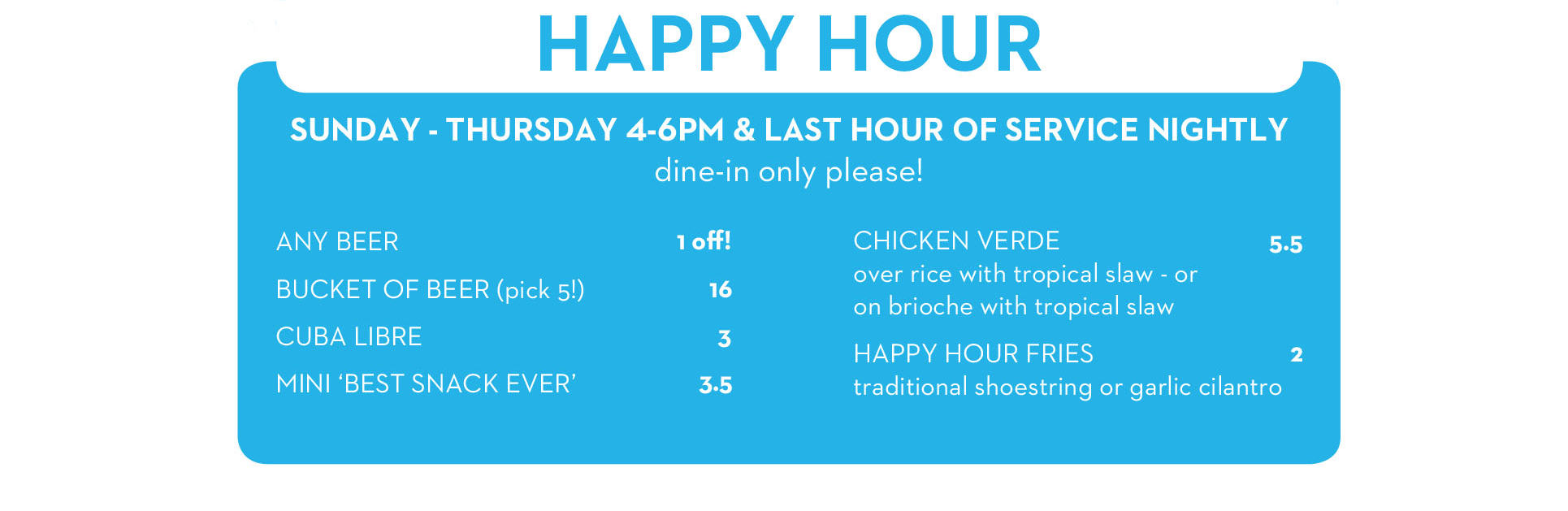 Frita Happy Hour Menu